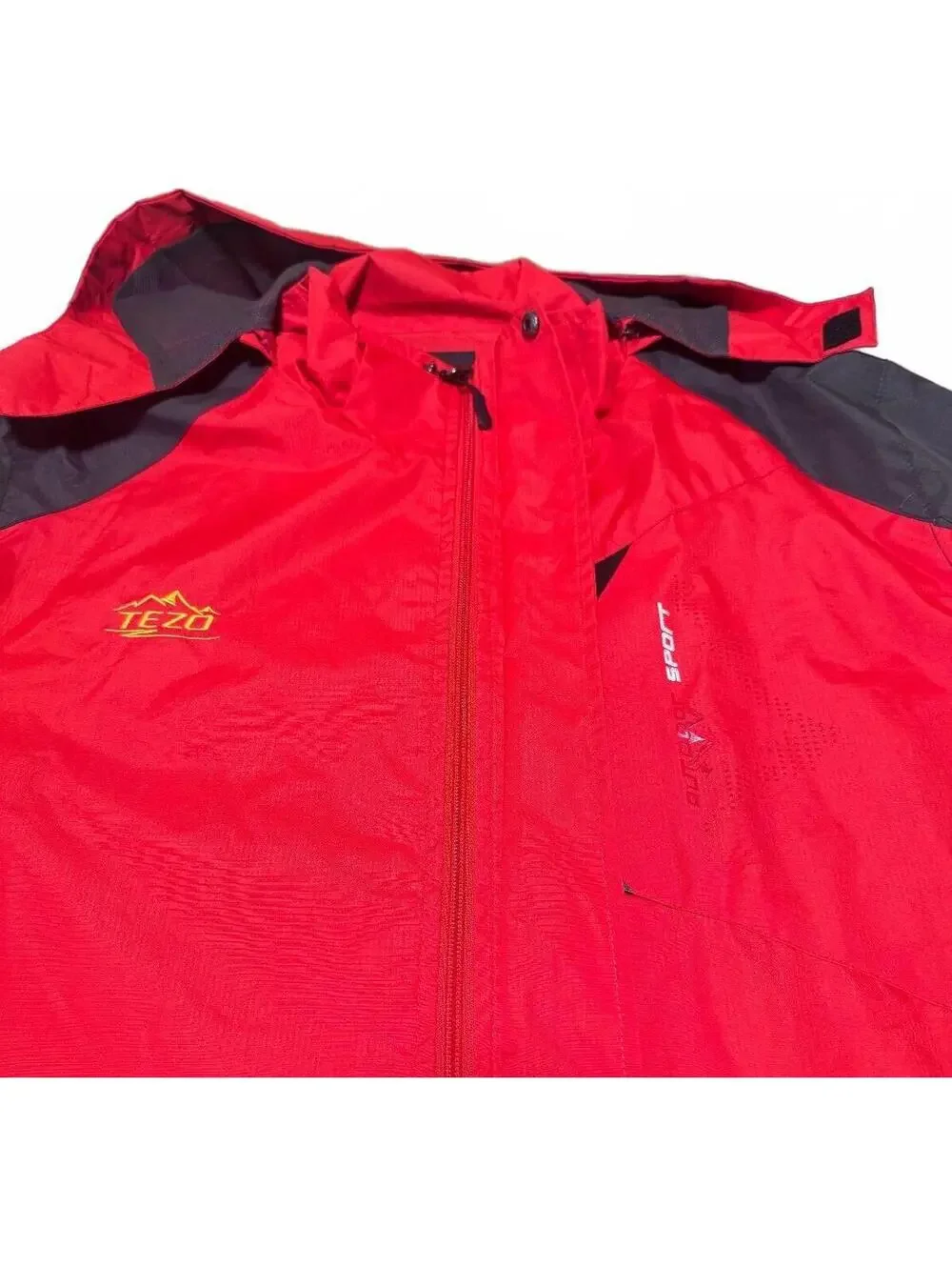Tezo Mens Red Black Polyester Long Sleeve Windbreaker Hiking Rain Jacket (L)